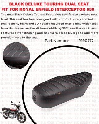 Black Deluxe Touring Dual Seat fit for Royal Enfield Interceptor 650