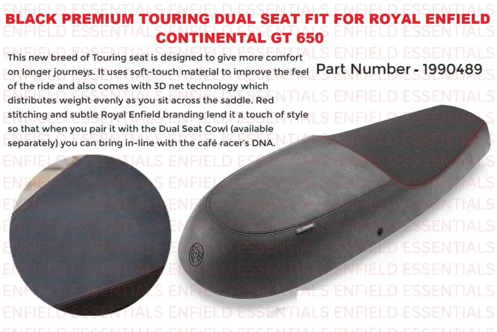 Black Premium Touring Dual Seat fit for Royal Enfield Continental GT 650