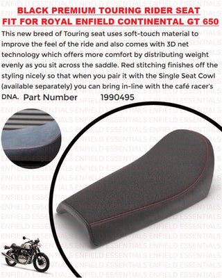 Black Premium Touring Rider Seat fit for Royal Enfield Continental GT 650