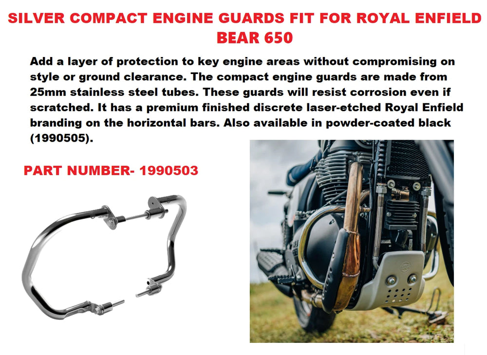 Silver Compact Engine Guards fit for Royal Enfield Bear 650