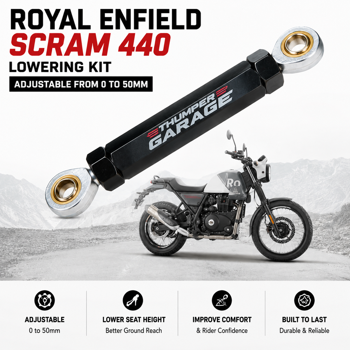 Royal Enfield Scram 440 Adjustable Lowering Kit – 0–50mm