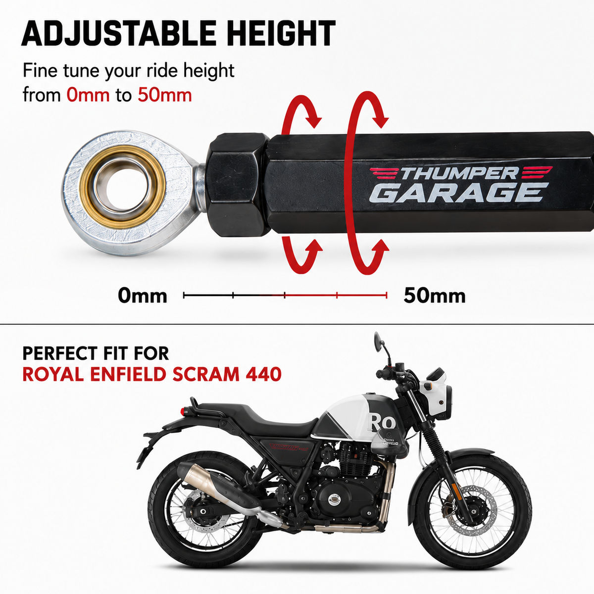 Royal Enfield Scram 440 Adjustable Lowering Kit – 0–50mm