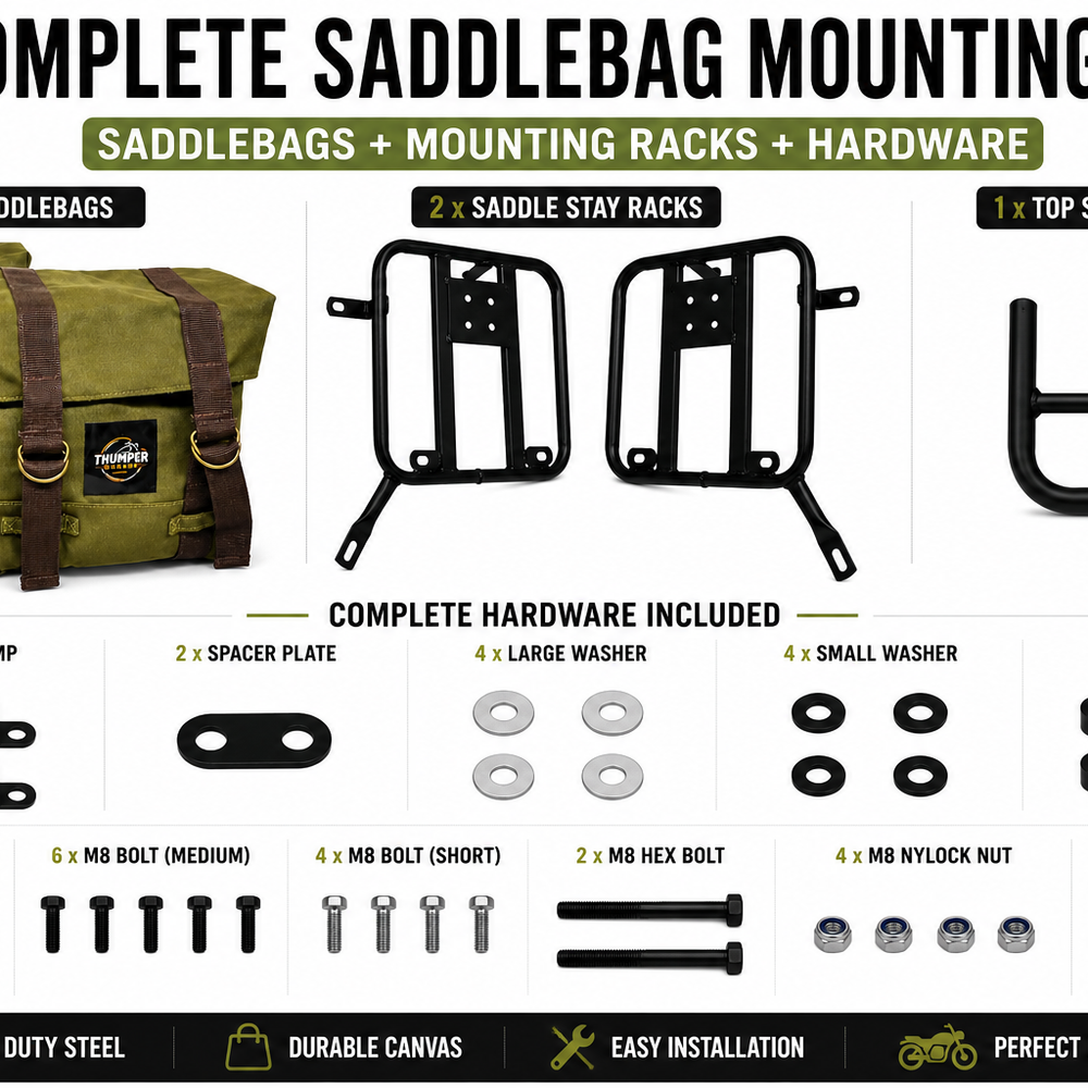 OLIVE MILITARY PANNIER BAGS AND SADDLE STAY FIT FOR ROYAL ENFIELD METEOR 350
