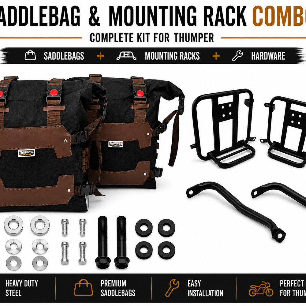 CANVAS PANNIER BAGS (BLACK-BROWN) AND SADDLE STAY FIT FOR ROYAL ENFIELD HUNTER 350