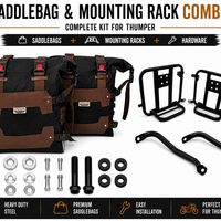 CANVAS PANNIER BAGS (BLACK-BROWN) AND SADDLE STAY FIT FOR ROYAL ENFIELD HUNTER 350