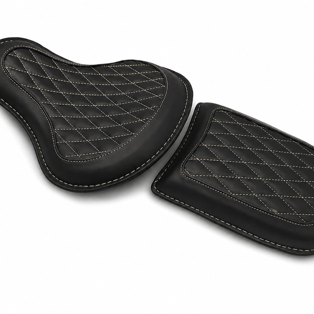 GENUINE LEATHER RIDER AND PILLION SEAT (BLACK) FIT FOR ROYAL ENFIELD SHOTGUN 650