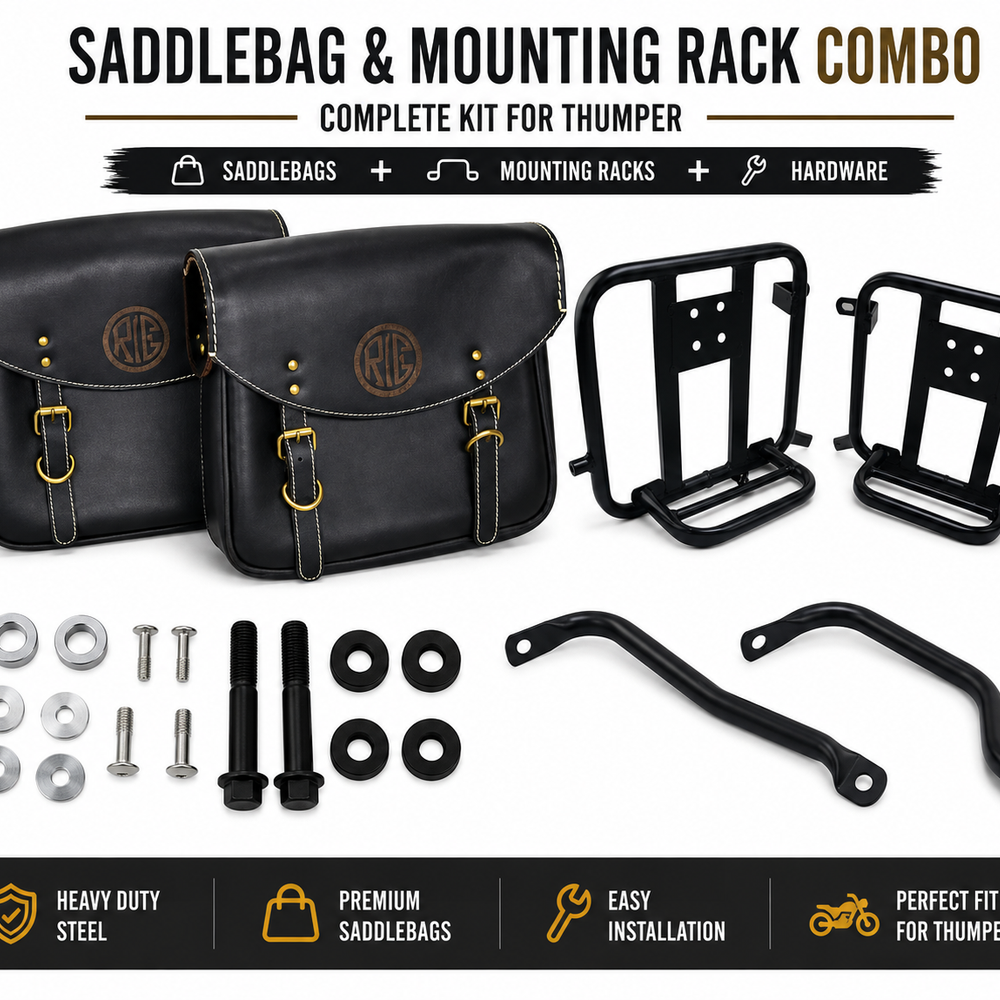 GENUINE LEATHER TOURING PANNIER BAGS (COFFEE BROWN) AND SADDLE STAY FIT FOR ROYAL ENFIELD HUNTER 350