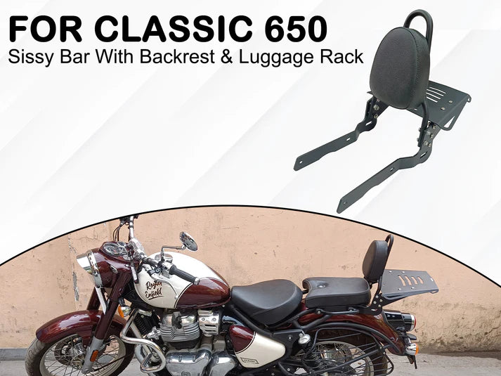 SISSY BAR BACKREST WITH LUGGAGE RACK FIT FOR ROYAL ENFIELD CLASSIC 650