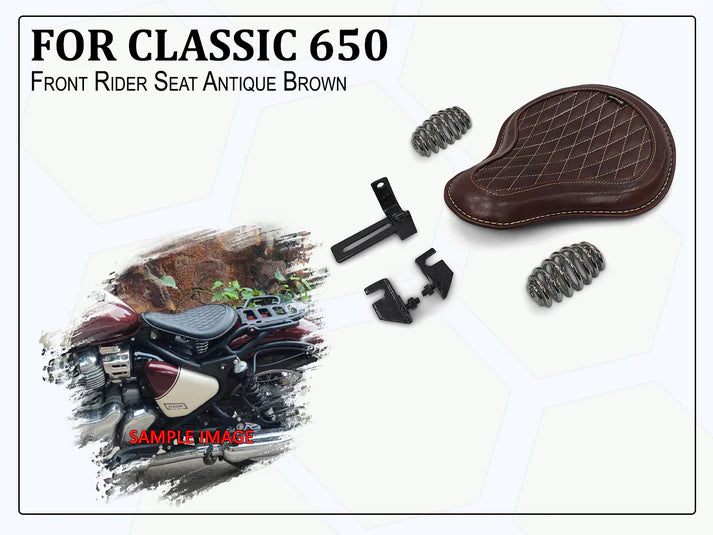 GENUINE LEATHER SOLO RIDER SEAT (ANTIQUE BROWN) FIT FOR ROYAL ENFIELD CLASSIC 650