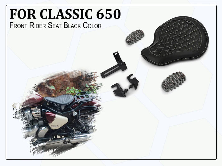 GENUINE LEATHER SOLO RIDER SEAT (BLACK) FIT FOR ROYAL ENFIELD CLASSIC 650
