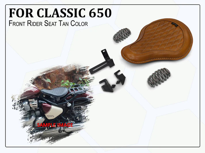 GENUINE LEATHER SOLO RIDER SEAT (TAN) FIT FOR ROYAL ENFIELD CLASSIC 650