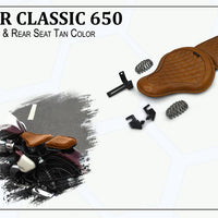 GENUINE LEATHER RIDER AND PILLION SEAT (TAN) FIT FOR ROYAL ENFIELD CLASSIC 650
