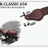 GENUINE LEATHER RIDER AND PILLION SEAT (ANTIQUE BROWN) FIT FOR ROYAL ENFIELD CLASSIC 650
