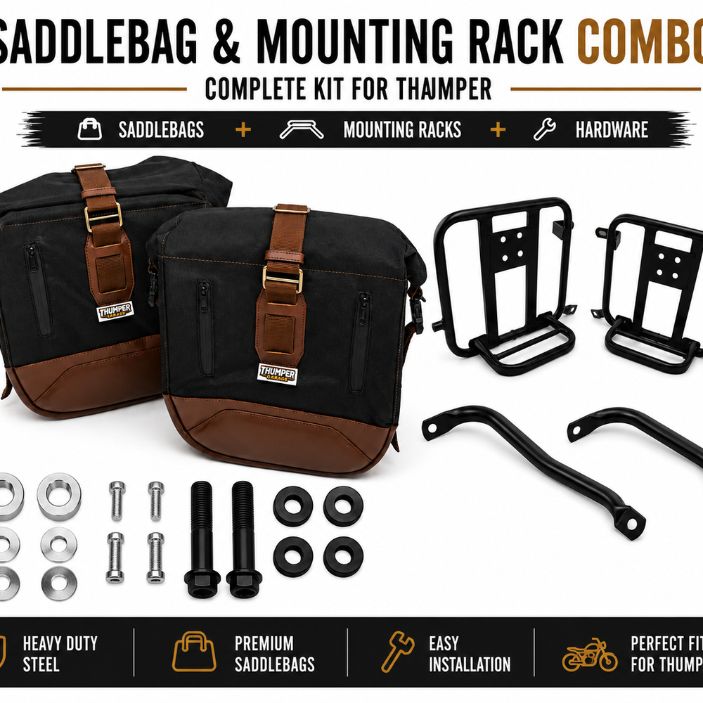 CANVAS PANNIER BAGS (BLACK-BROWN) AND SADDLE STAY FIT FOR ROYAL ENFIELD HUNTER 350