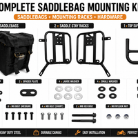 BLACK MILITARY PANNIER BAGS AND SADDLE STAY FIT FOR ROYAL ENFIELD METEOR 350