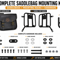 GENUINE LEATHER TOURING PANNIER BAGS (COFFEE BROWN) AND SADDLE STAY FIT FOR ROYAL ENFIELD METEOR 350