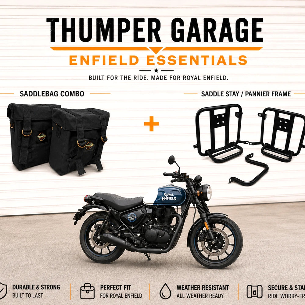 BLACK MILITARY PANNIER BAGS AND SADDLE STAY FIT FOR ROYAL ENFIELD HUNTER 350