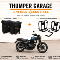 BLACK MILITARY PANNIER BAGS AND SADDLE STAY FIT FOR ROYAL ENFIELD HUNTER 350