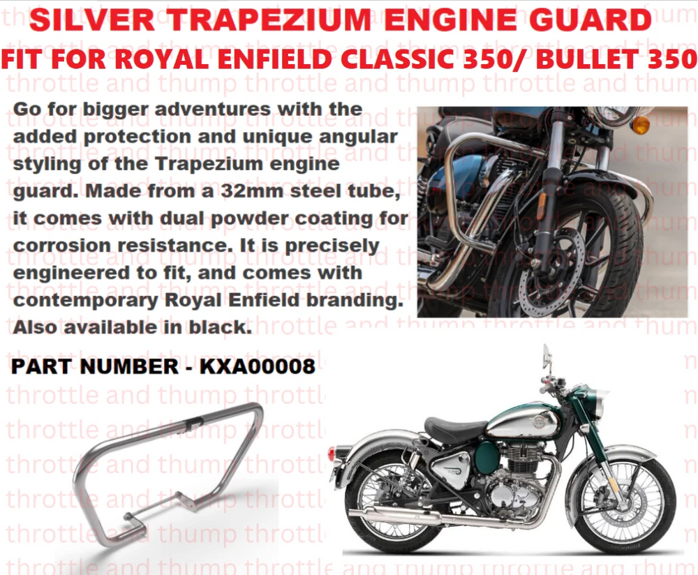 Silver Trapezium Engine Guard fit for Royal Enfield Bullet 350