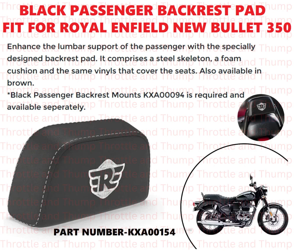Black Passenger Backrest Pad fit for Royal Enfield Bullet 350