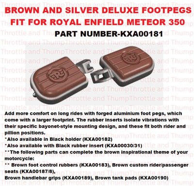Brown And Silver Deluxe Footpegs fit for Royal Enfield Meteor 350