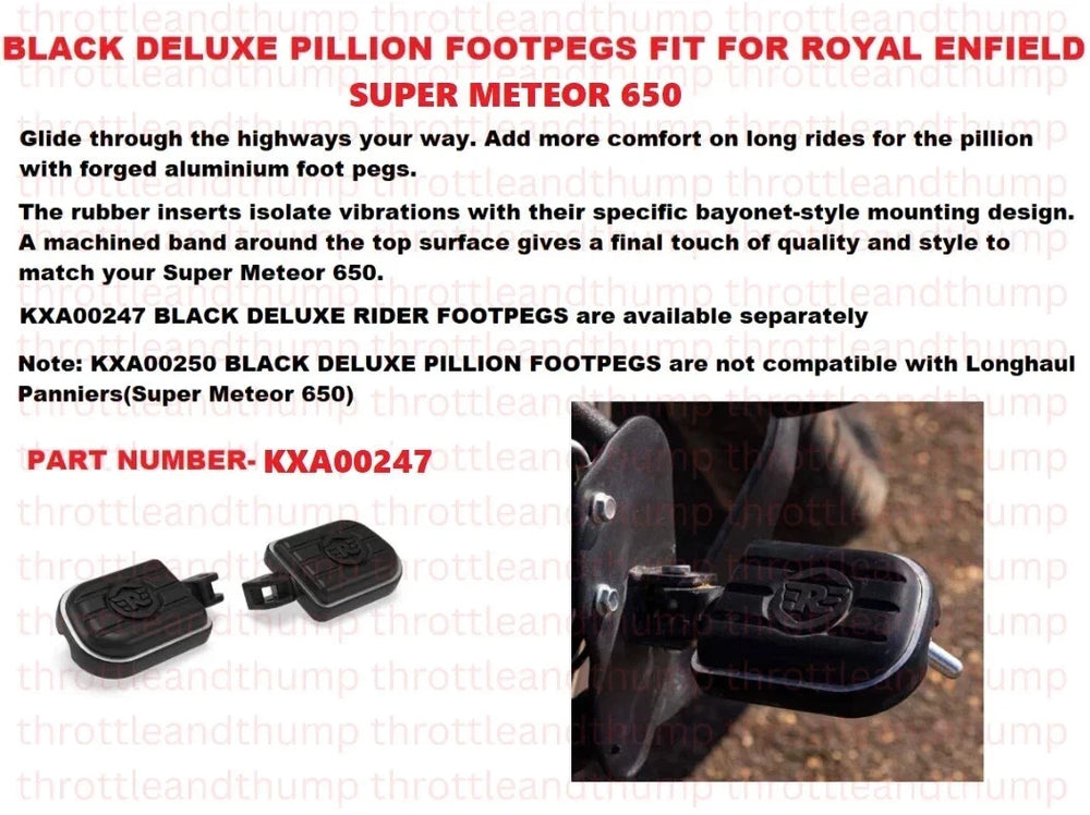 Black Deluxe Rider Footpegs fit for Royal Enfield Super Meteor 650