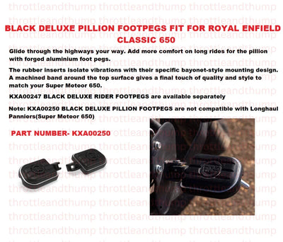 Black Deluxe Pillion Footpegs fit for Royal Enfield Classic 650