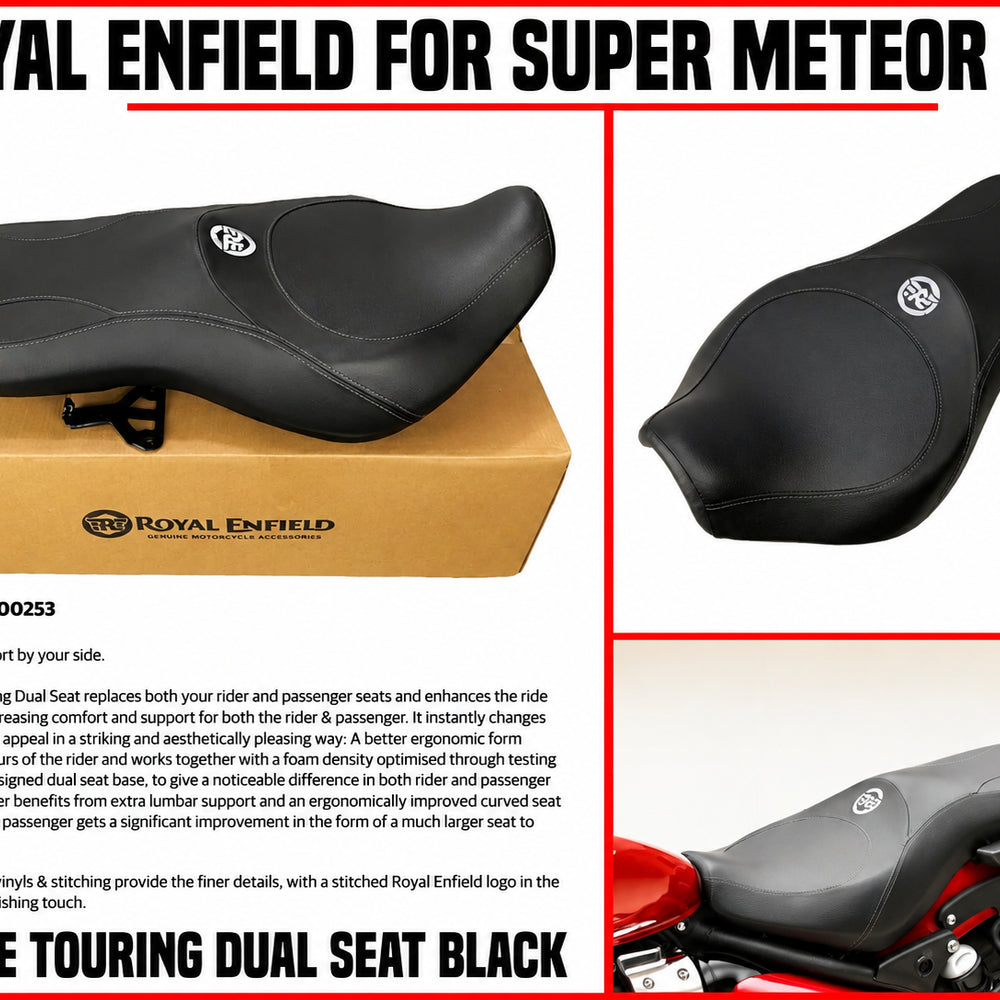 Black Deluxe Touring Dual Seat fit for Royal Enfield Super Meteor 650