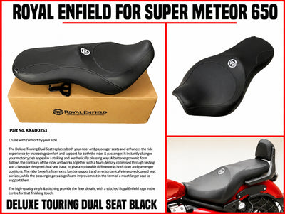 Black Deluxe Touring Dual Seat fit for Royal Enfield Super Meteor 650
