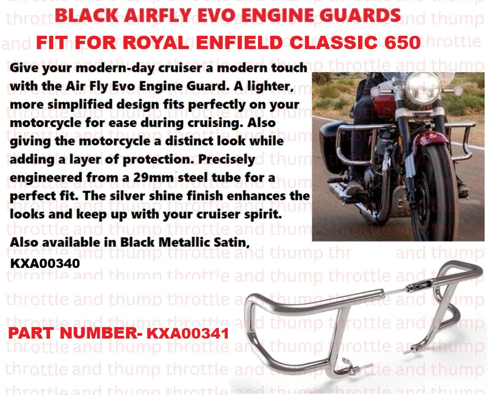 Silver Airfly Evo Engine Guards fit for Royal Enfield Classic 650