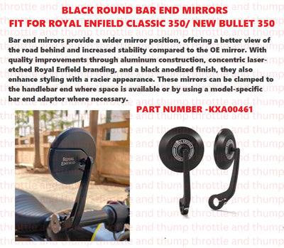 Black Round Bar End Mirrors fit for Royal Enfield Bullet 350