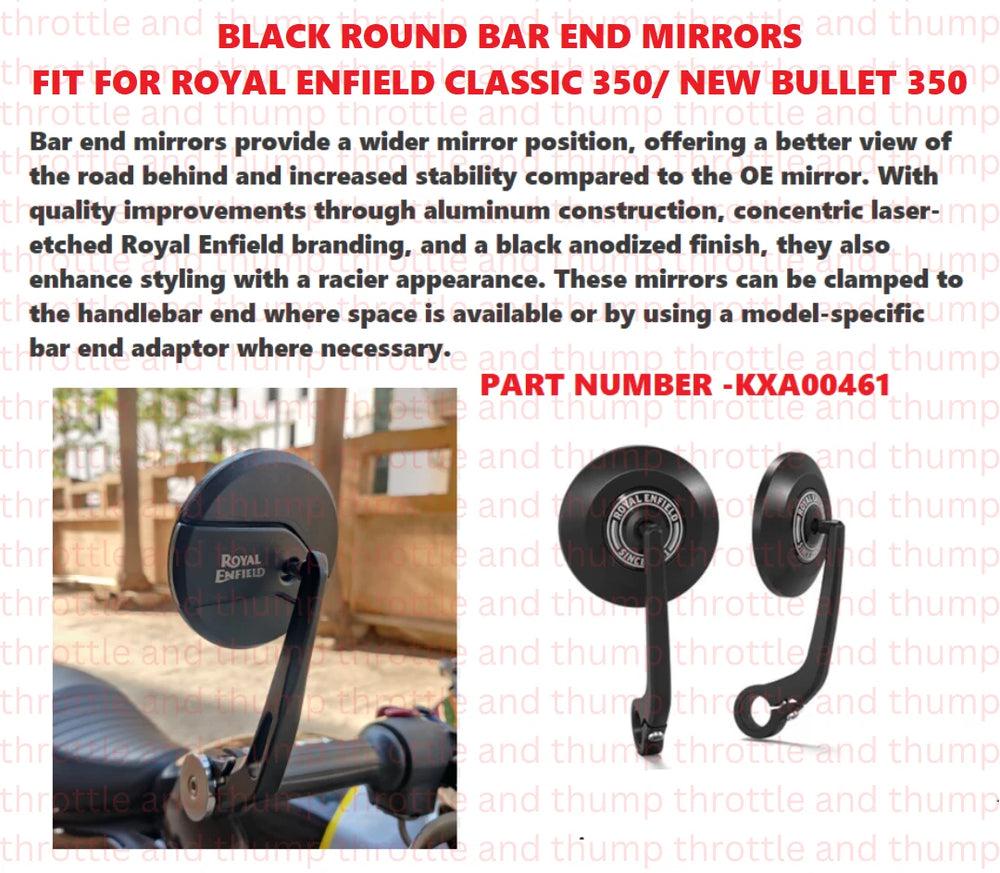 Black Round Bar End Mirrors fit for Royal Enfield Classic 350