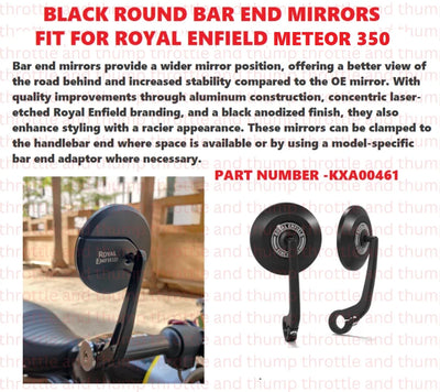 Black Round Bar End Mirrors fit for Royal Enfield Meteor 350