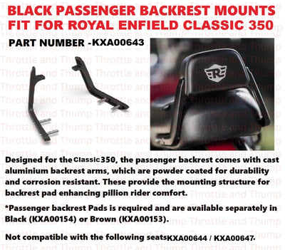 Black Passenger Backrest Mounts fit for Royal Enfield Classic 350
