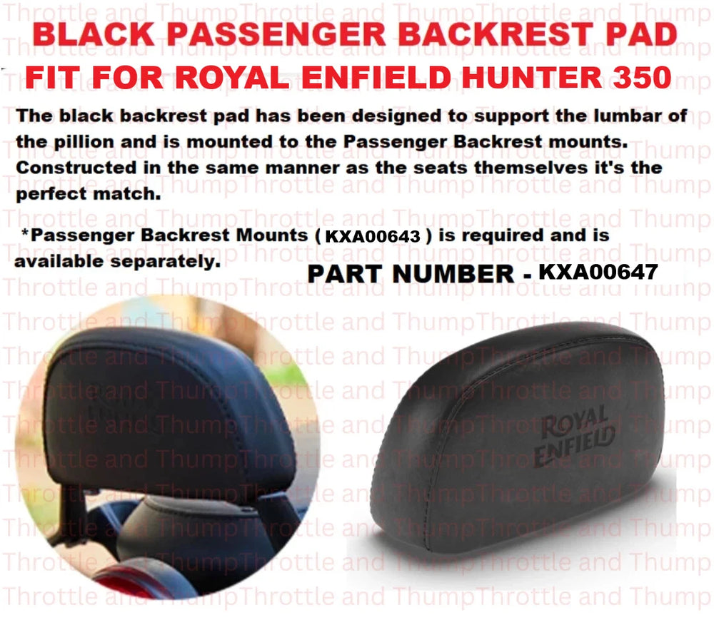 Black Passenger Backrest Pad fit for Royal Enfield Hunter 350