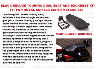 Black Deluxe Touring Dual Seat and Backrest Kit fit for Royal Enfield Super Meteor 650