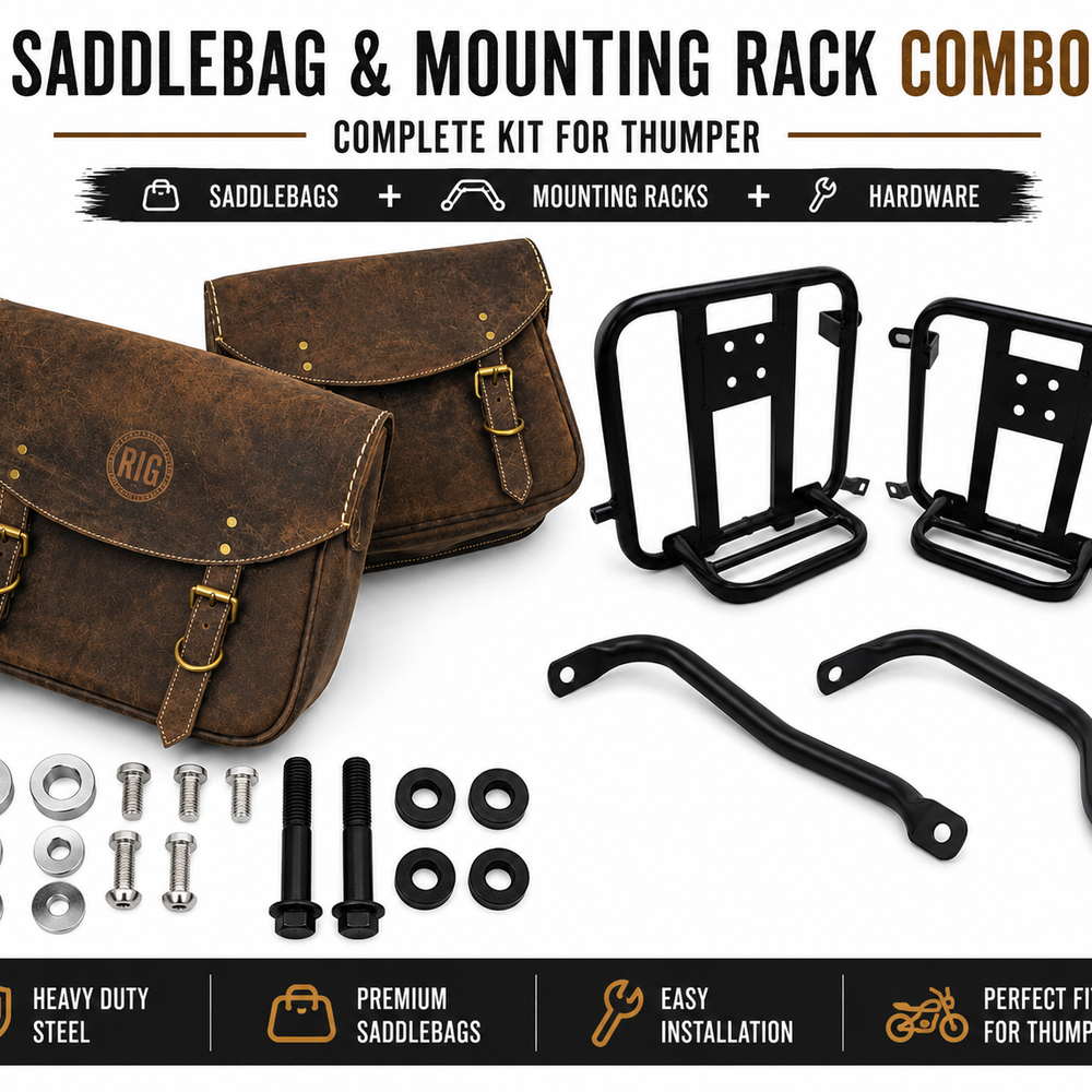 GENUINE LEATHER TOURING PANNIER BAGS (DUSTY BROWN) AND SADDLE STAY FIT FOR ROYAL ENFIELD HUNTER 350