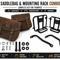 GENUINE LEATHER TOURING PANNIER BAGS (DUSTY BROWN) AND SADDLE STAY FIT FOR ROYAL ENFIELD HUNTER 350