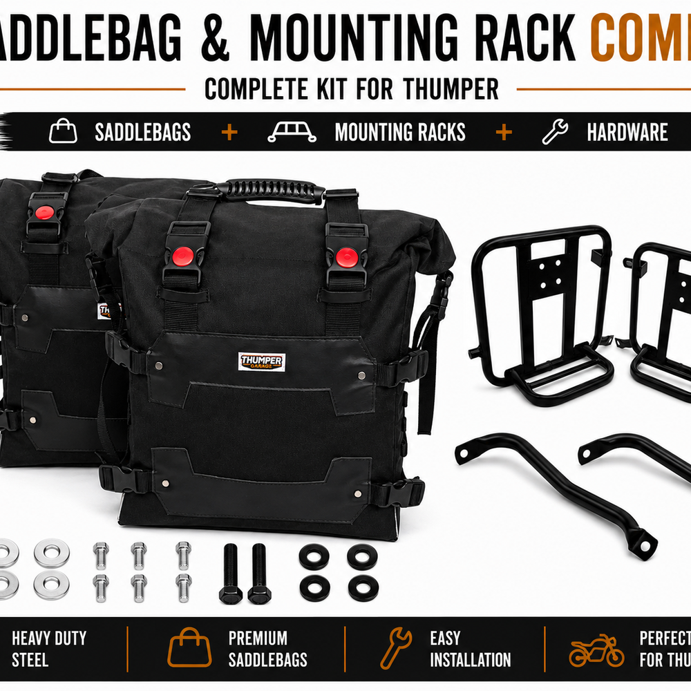 CANVAS PANNIER BAGS (BLACK) AND SADDLE STAY FIT FOR ROYAL ENFIELD HUNTER 350