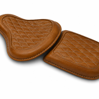 GENUINE LEATHER RIDER AND PILLION SEAT (TAN) FIT FOR ROYAL ENFIELD SHOTGUN 650