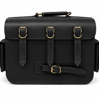 GENUINE LEATHER 4 POCKET TOURING PANNIER BAGS (BLACK) FIT FOR ROYAL ENFIELD BULLET 350