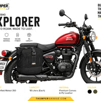 CANVAS PANNIER BAGS (BLACK) AND SADDLE STAY FIT FOR ROYAL ENFIELD METEOR 350