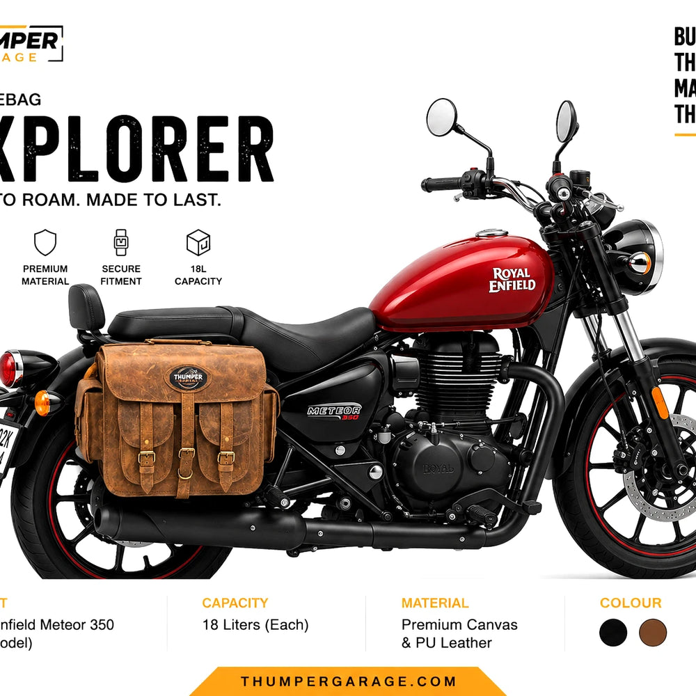 GENUINE LEATHER 4 POCKET TOURING PANNIER BAGS (DUSTY BROWN) FIT FOR ROYAL ENFIELD METEOR 350
