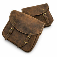 GENUINE LEATHER TOURING PANNIER BAGS (DUSTY BROWN) FIT FOR ROYAL ENFIELD bullet 650