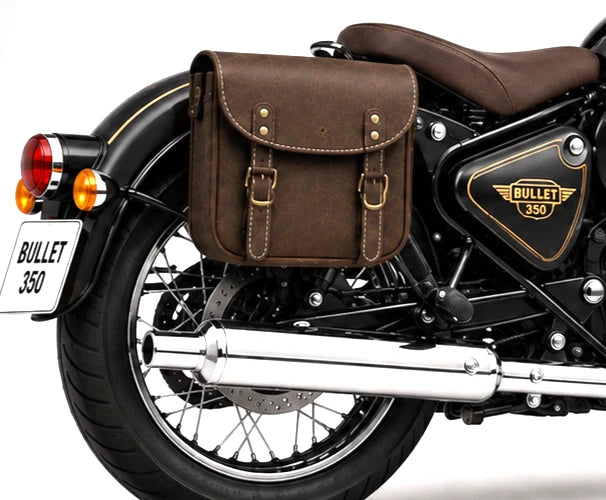 GENUINE LEATHER TOURING PANNIER BAGS (DUSTY BROWN) FIT FOR ROYAL ENFIELD BULLET 350
