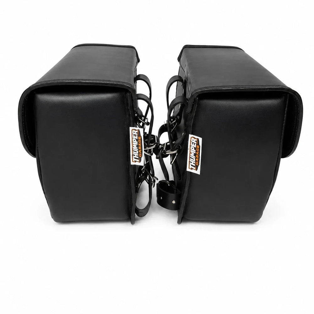 GENUINE LEATHER CURVED TOURING PANNIER BAGS (BLACK) FIT FOR ROYAL ENFIELD BEAR 650