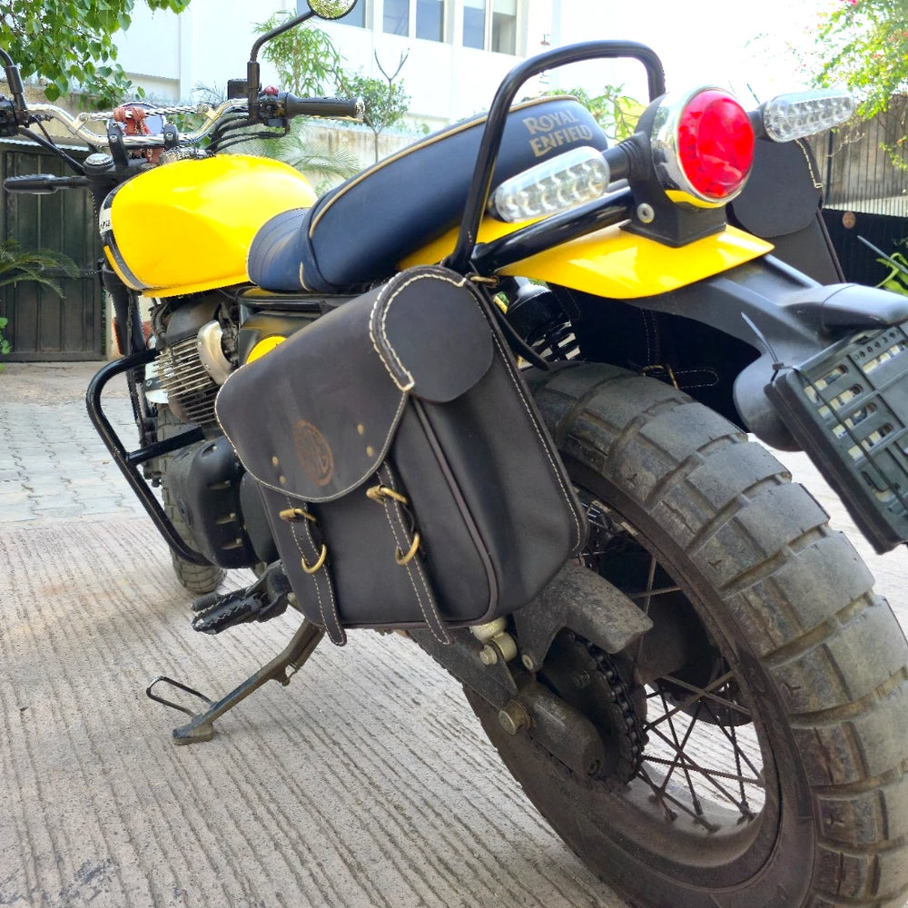 GENUINE LEATHER TOURING PANNIER BAGS (COFFEE BROWN) FIT FOR ROYAL ENFIELD BEAR 650