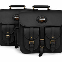 GENUINE LEATHER 4 POCKET TOURING PANNIER BAGS (BLACK) FIT FOR ROYAL ENFIELD GOAN CLASSIC 350