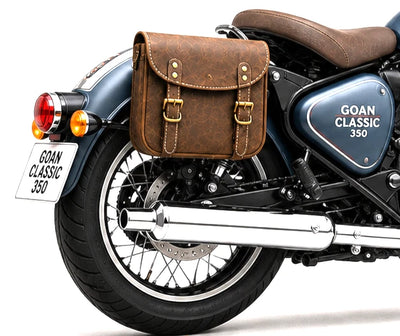 GENUINE LEATHER TOURING PANNIER BAGS (DUSTY BROWN) FIT FOR ROYAL ENFIELD GOAN CLASSIC 350