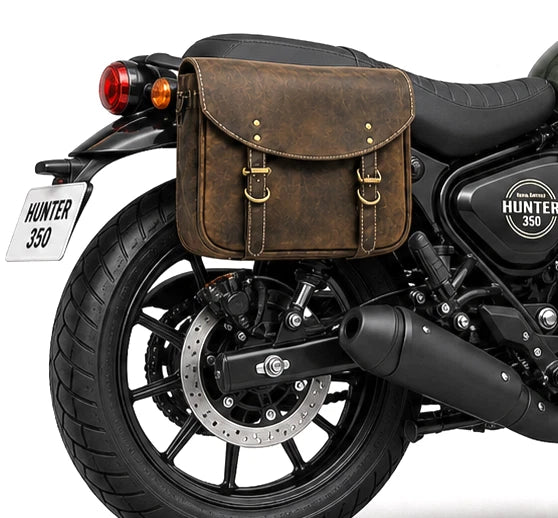 GENUINE LEATHER TOURING PANNIER BAGS (COFFEE BROWN) FIT FOR ROYAL ENFIELD HUNTER 350